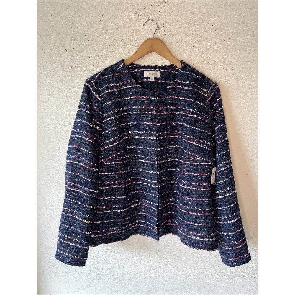Talbots  Navy-blue Rainbow Confetti Tweed Jacket Blazer 18W Career Office New